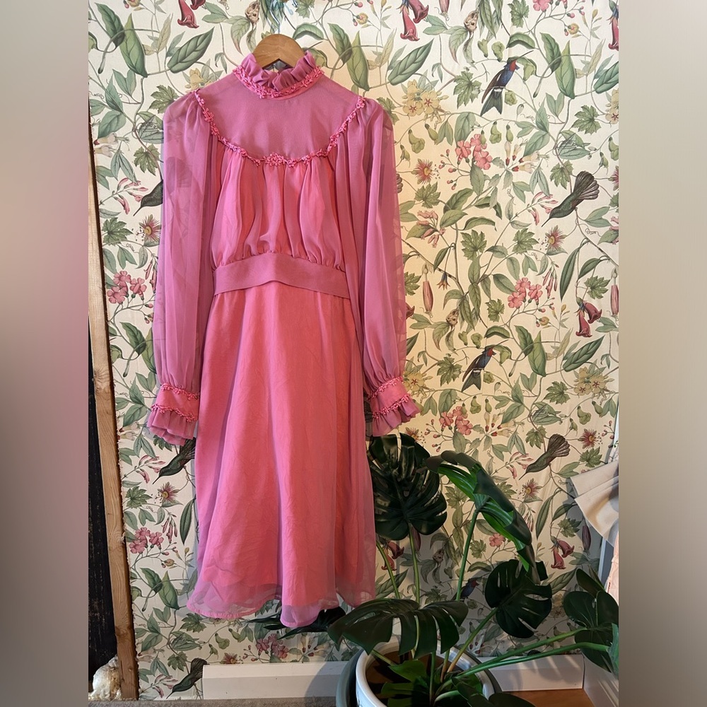 Vintage Pink Ruffled Dress - Picture 2 of 6